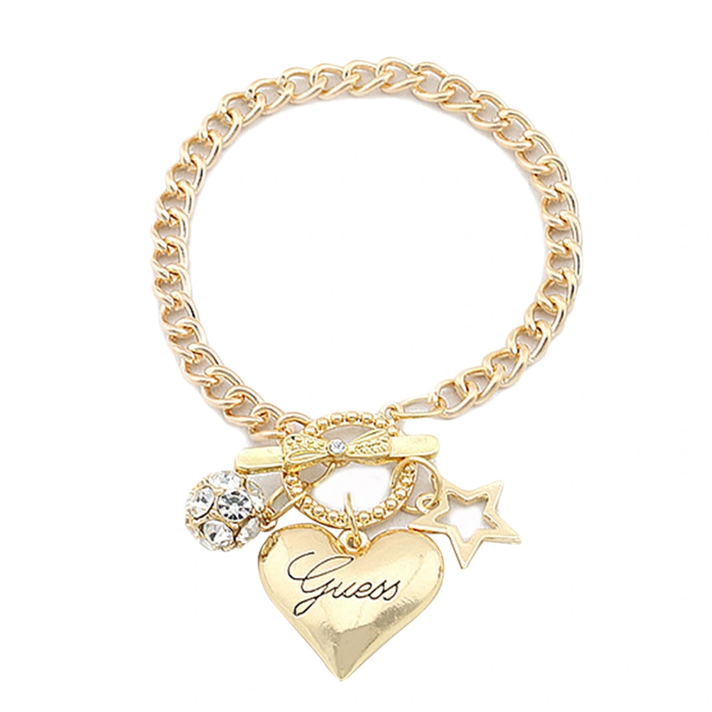 Woman Bracelet Rhinestone Ball Ornament Diamond Chain Pentagonal Star and Heart Shaped Pendant Accessory (Golden)