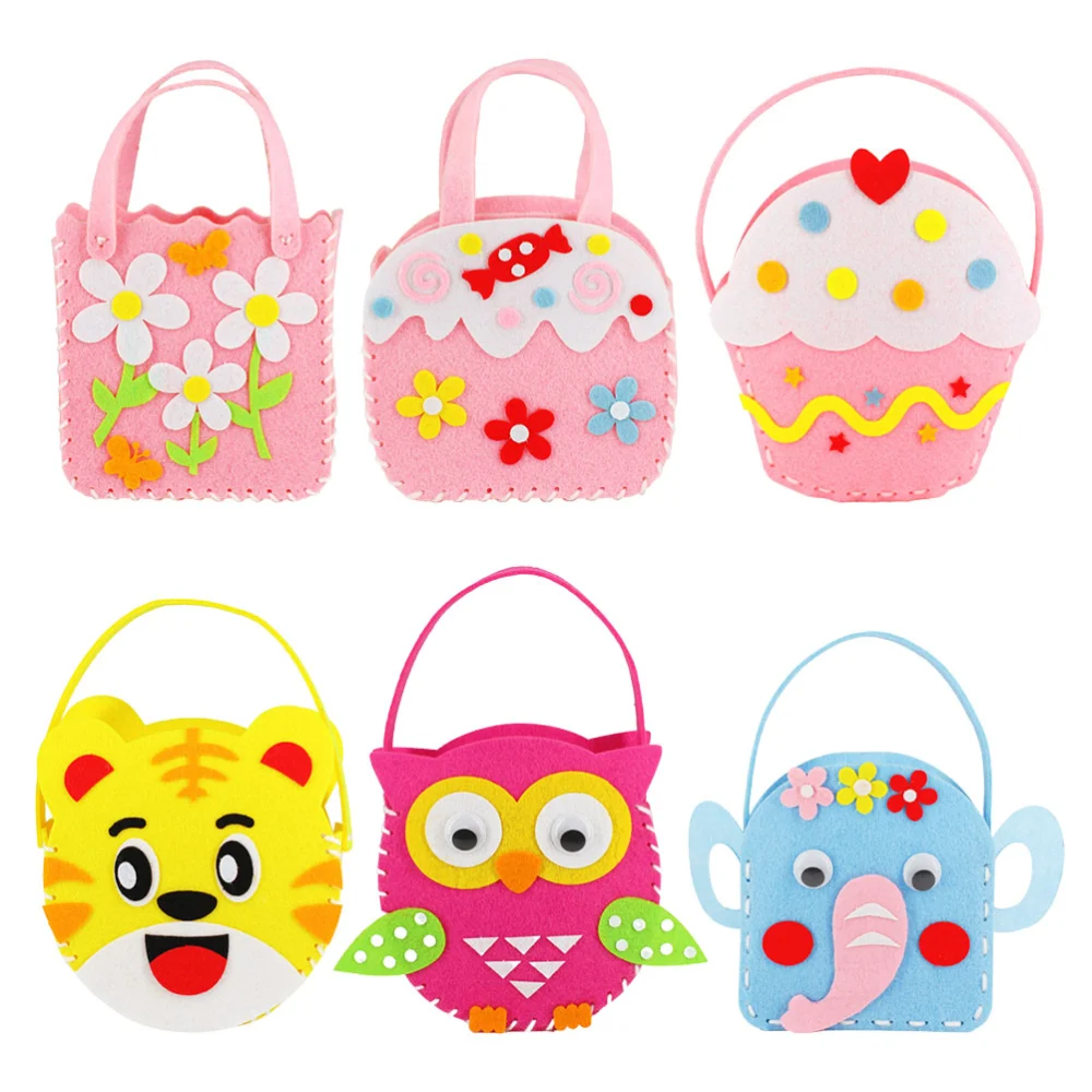 6 Set DIY Nonwovens Handbags Cartoon Sewing Bags Crafts Material for Preschool Kindergarten Home Craft