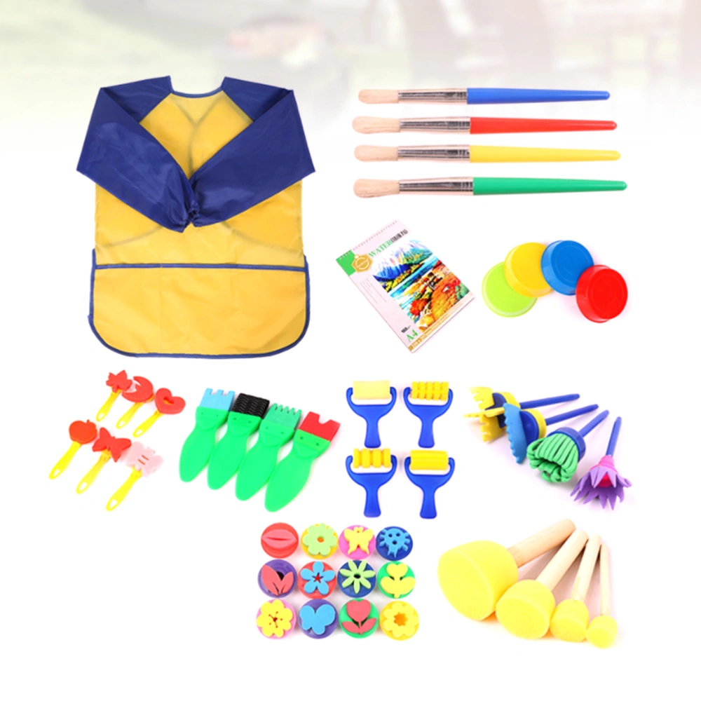 1 Set 45pcs Children Sponge Brush Apron Suit Watercolour Tool Supplies Child Early Painting (Assorted Color)