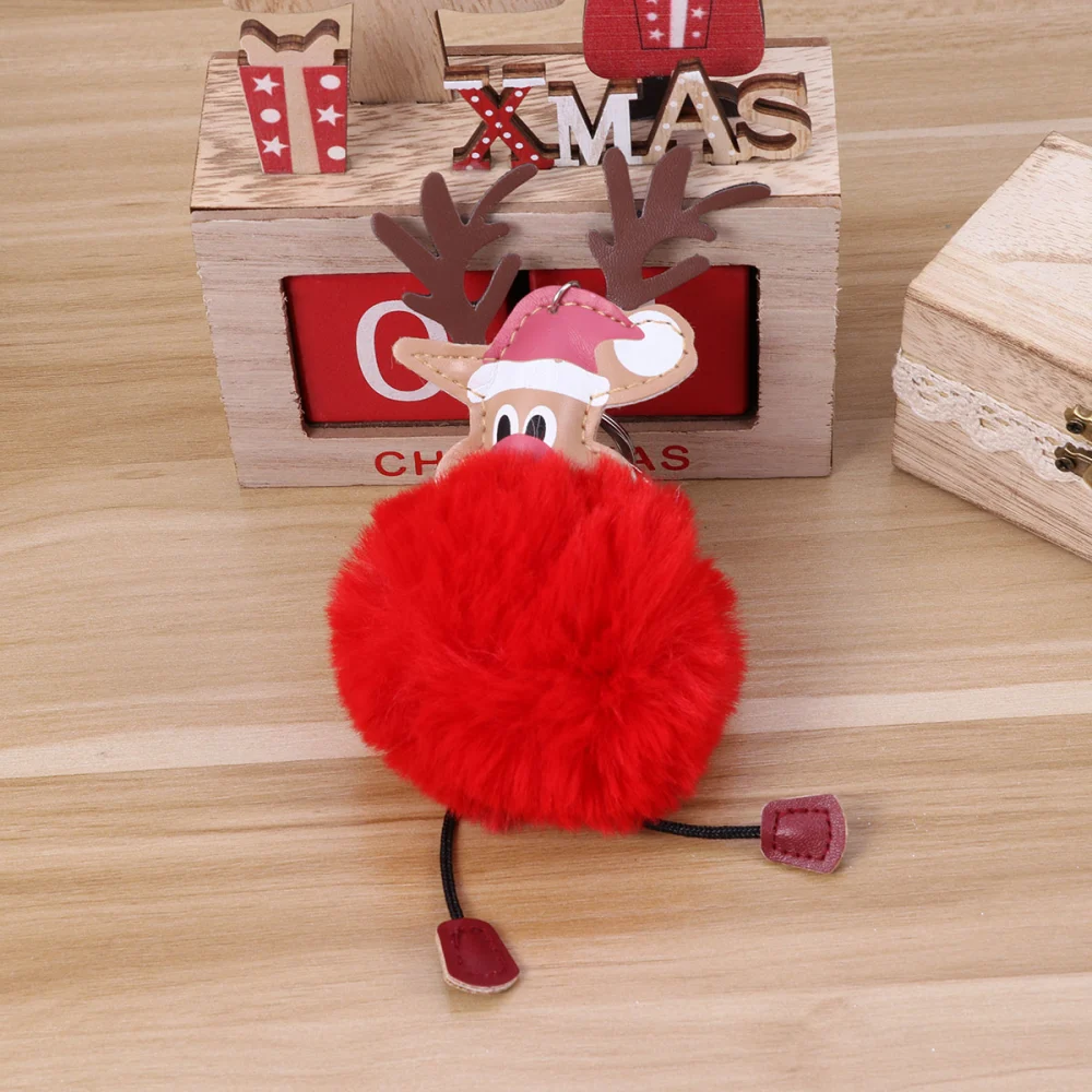 1PC Christmas Elk Keychain Plush Ball Keyring Creative Cartoon Bag Cellphone Hanging Pendant Reindeer Gift Pendant 4pcs Christmas Elk Keychain Plush Ball Keyring Creative Cartoon Bag Cellphone Hanging Pendant Reindeer Gift Pendant Red