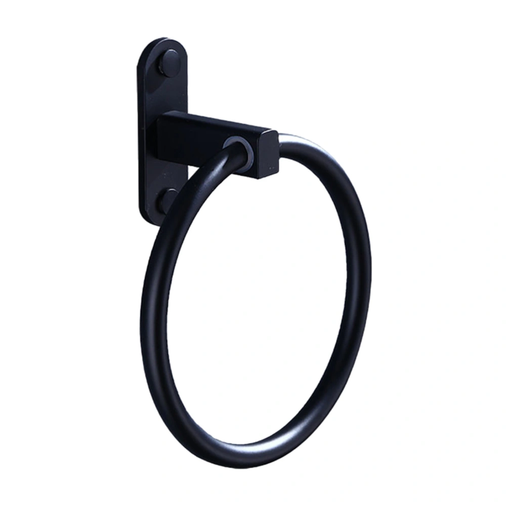 1 Pc No-punching Space Aluminum Round Towel Ring Towel Holder Hook (Black)