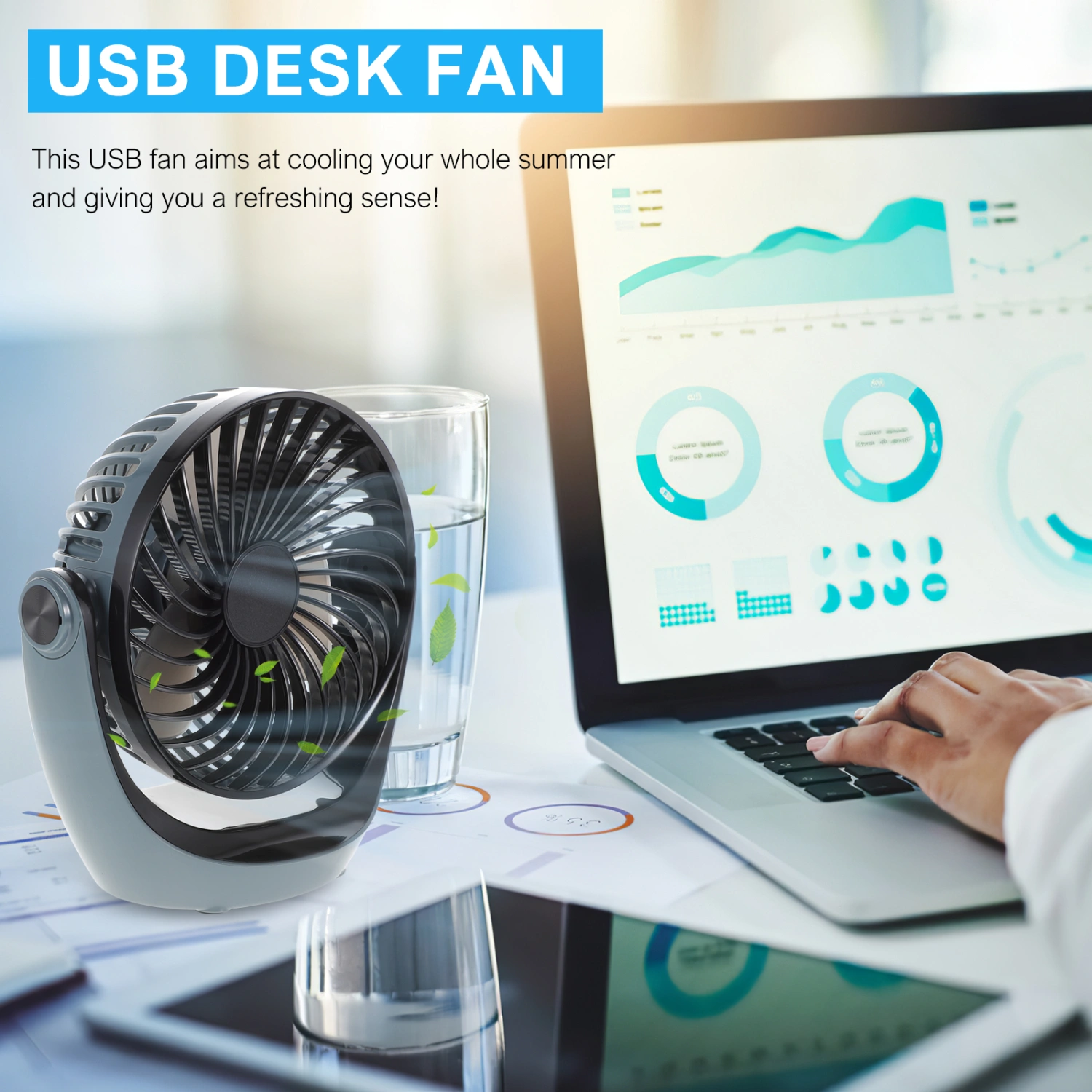 USB Fan Quiet 3-gear Adjustable Cooling Fan Rotatable Table Fan For Bedroom