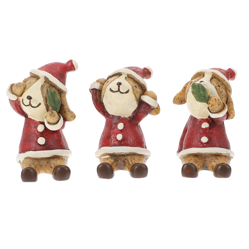 3 Pcs Christmas Dog Statue Adornment Creative Xmas Ornament Desktop Decor