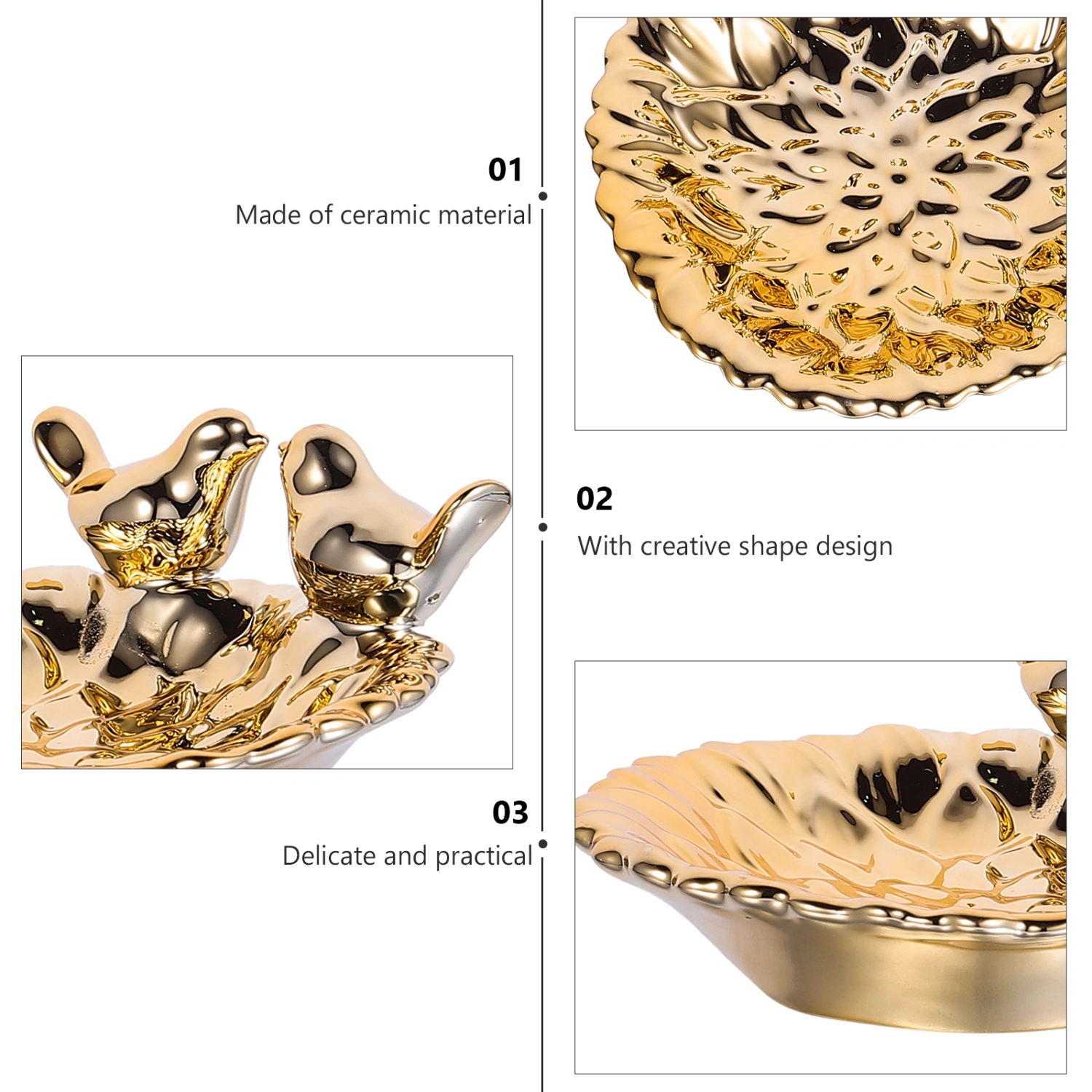 1pc Ceramic Jewelry Tray Decorative Ring Plate Decorative Jewelry Dish (Golden)