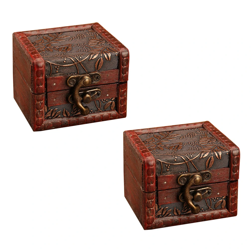 2Pcs Vintage Wooden Jewelry Box Household Desktop Box Sundries Organizer (Random Style)