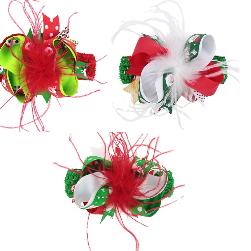 3pcs Xmas Feather Bowknot Hair Clips Barrettes Dual Use Bobby Hair Band for Children Kids