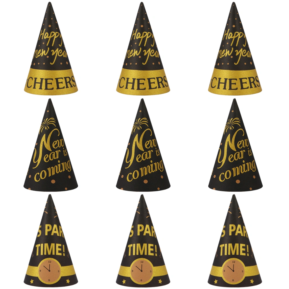 Amosfun 9PCS New Year Party Hats Cone Happy New Year Party Hats for Kids and Adults