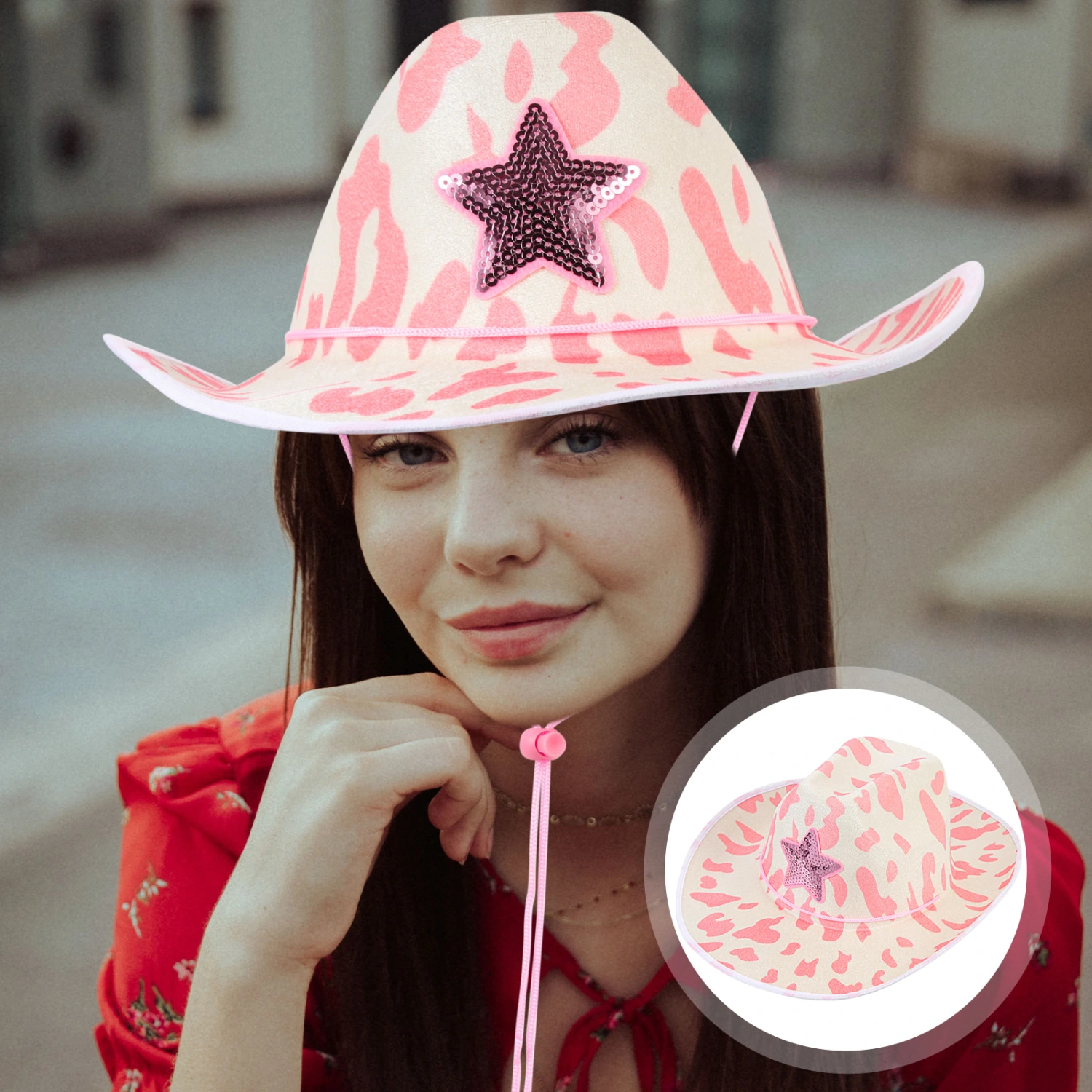 Pink Cowgirl Hat Felt Cowboy Hat Cow Printed Cowboy Hat Costume Accessory for Halloween