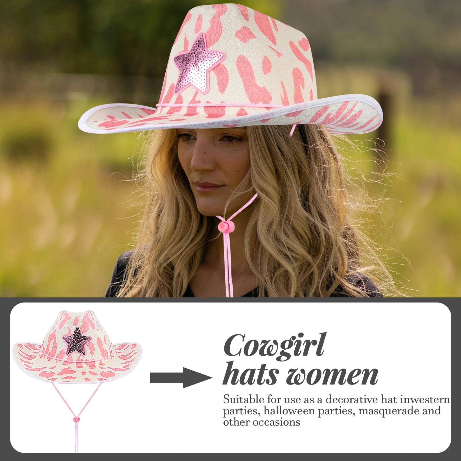 Pink Cowgirl Hat Felt Cowboy Hat Cow Printed Cowboy Hat Costume Accessory for Halloween