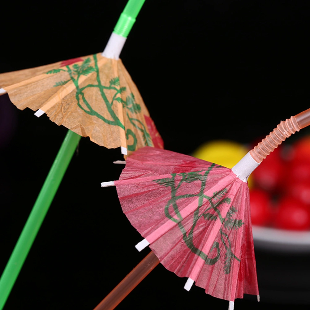 100PCS Plastic Umbrella Straws Disposable Drinking Suckers Tubularis for Bar Club DIY Party (Assorted Color)