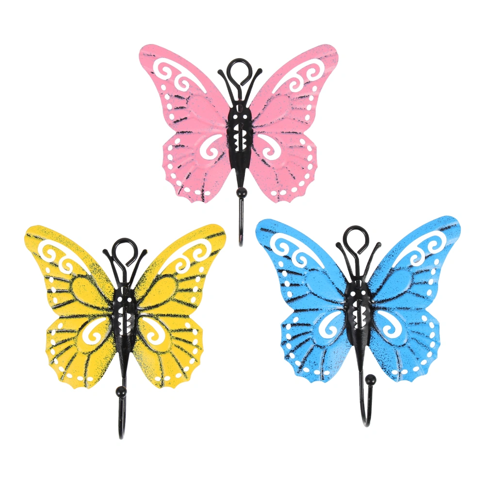 3pcs Butterfly Shape Hook Wall Coat Hook Wall Hanging Hook Iron Key Hanging Hook