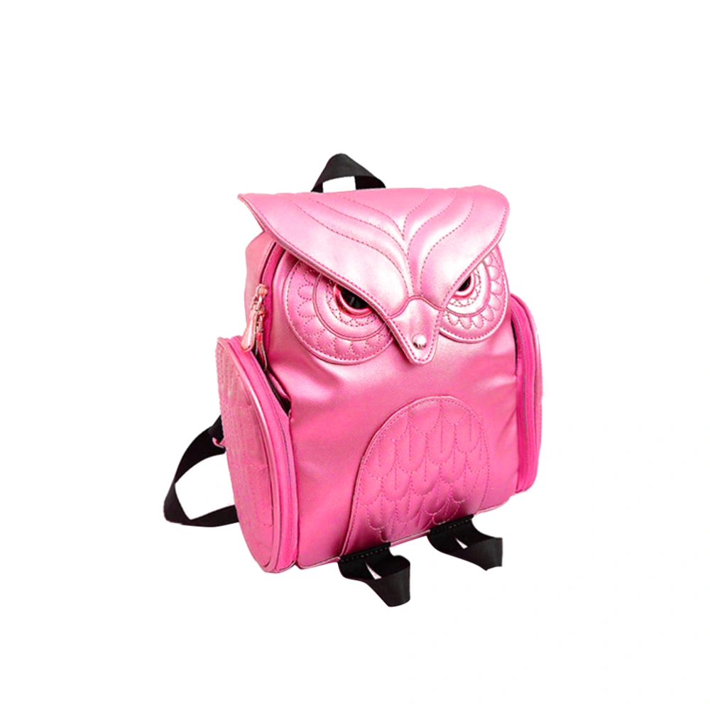 Women Girls PU Leather Owl Cartoon Backpack Fashion Casual Satchel School Purse for Children Students (Rose Red)