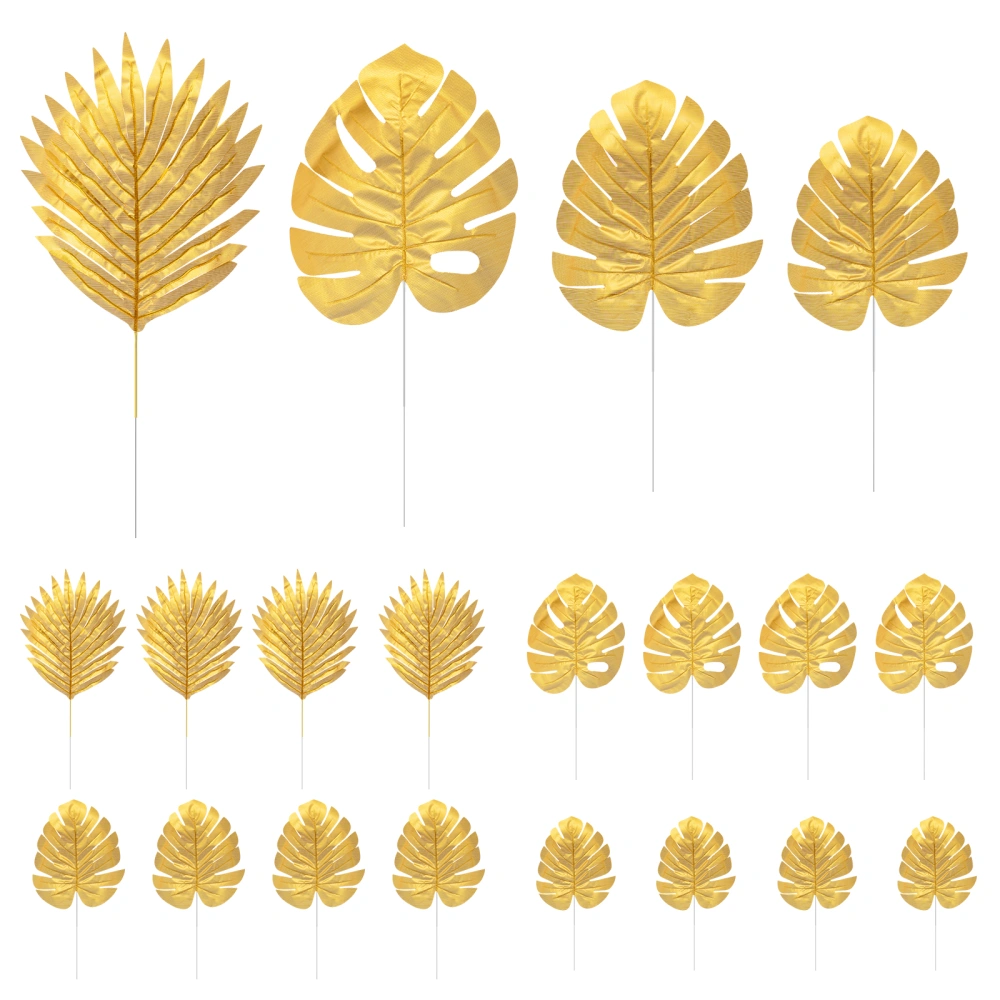 BESTOYARD 20pcs Artificial Plant Palm Leaves Decor Simulated Tropical Leaves Decoration (Golden)