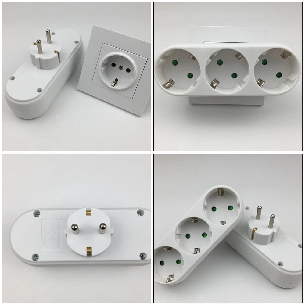 1pc Practical European Standard 1 to 3 Extension Socket Adapter Wall Socket