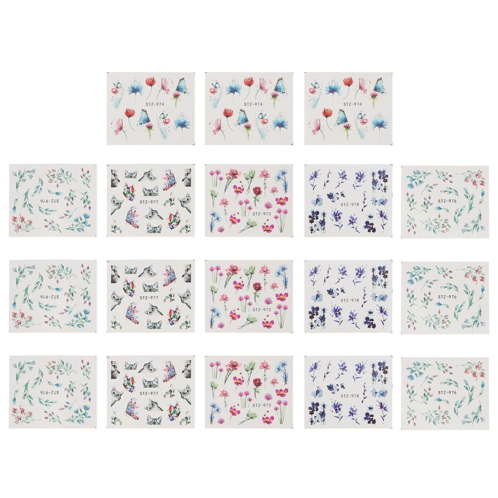 18 Sheets Floral Nail Stickers Nail Art Decals Manicure Nail Decoration