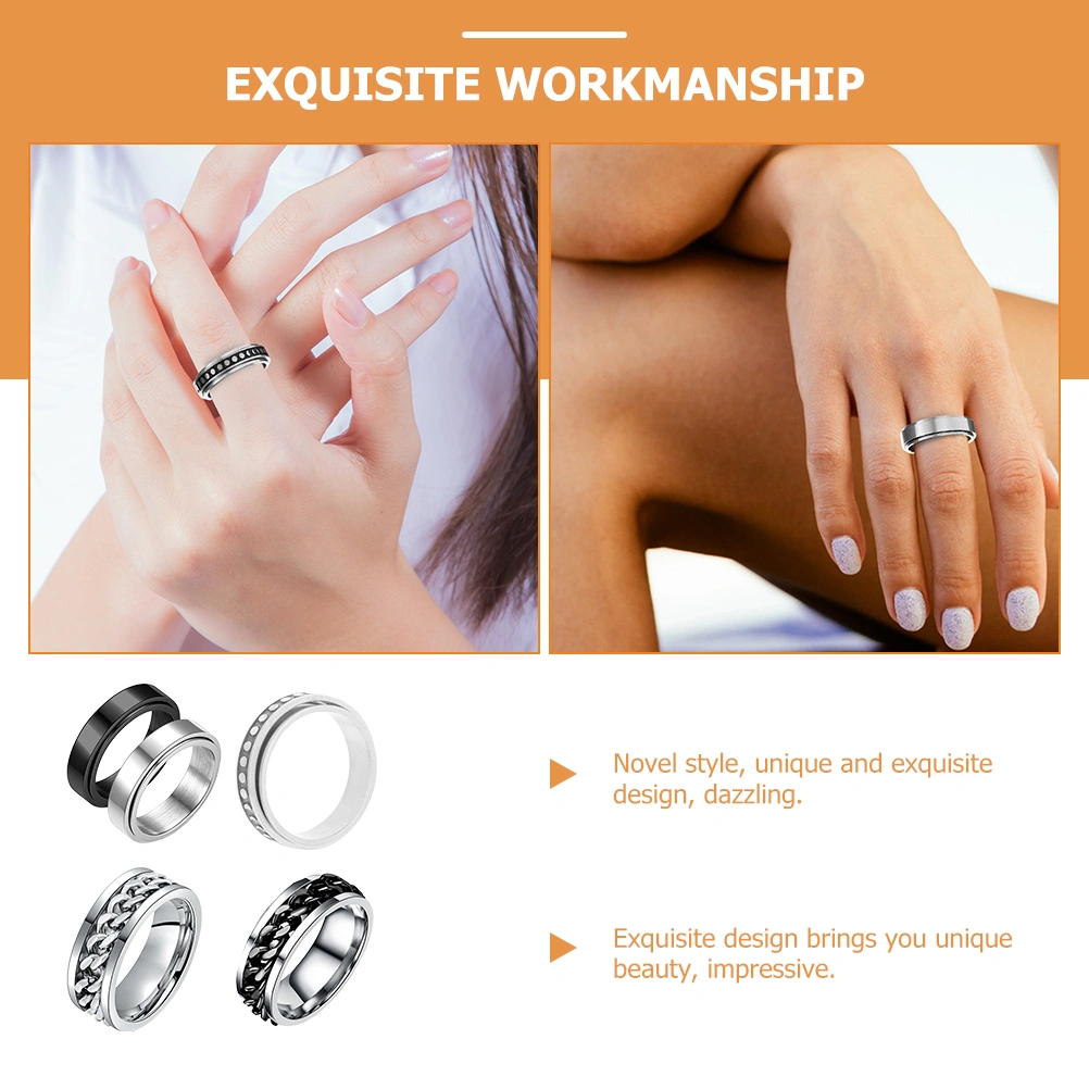 5pcs Anxiety Fidget Rings Titanium Steel Finger Rotate Rings Thumb Ring Set