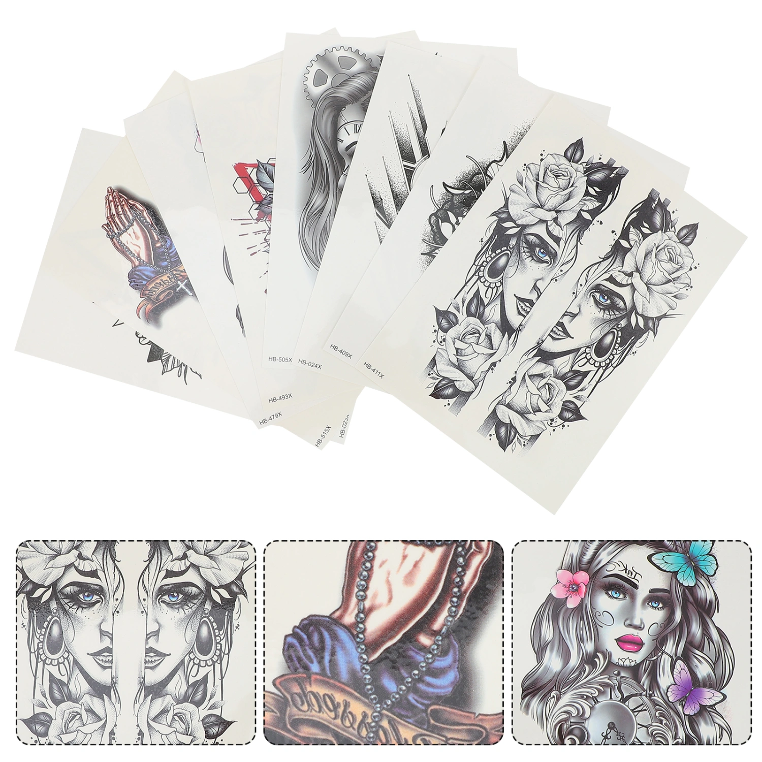 8 Sheets Fake Tattoos Sticker Arm Temporary Tattoos Halloween Tattoos Stickers