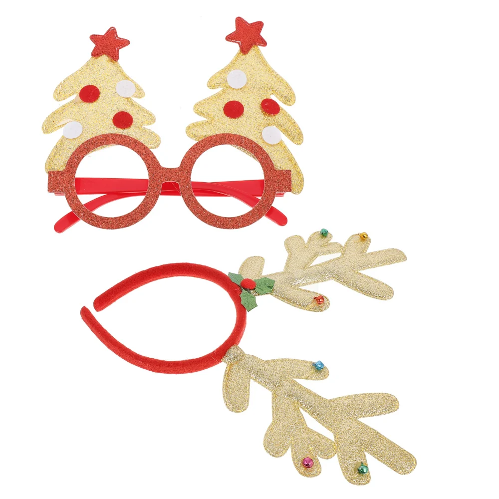 2pcs Christmas Hairband Headband Antlers Design Glasses Frame for Decor (Red)