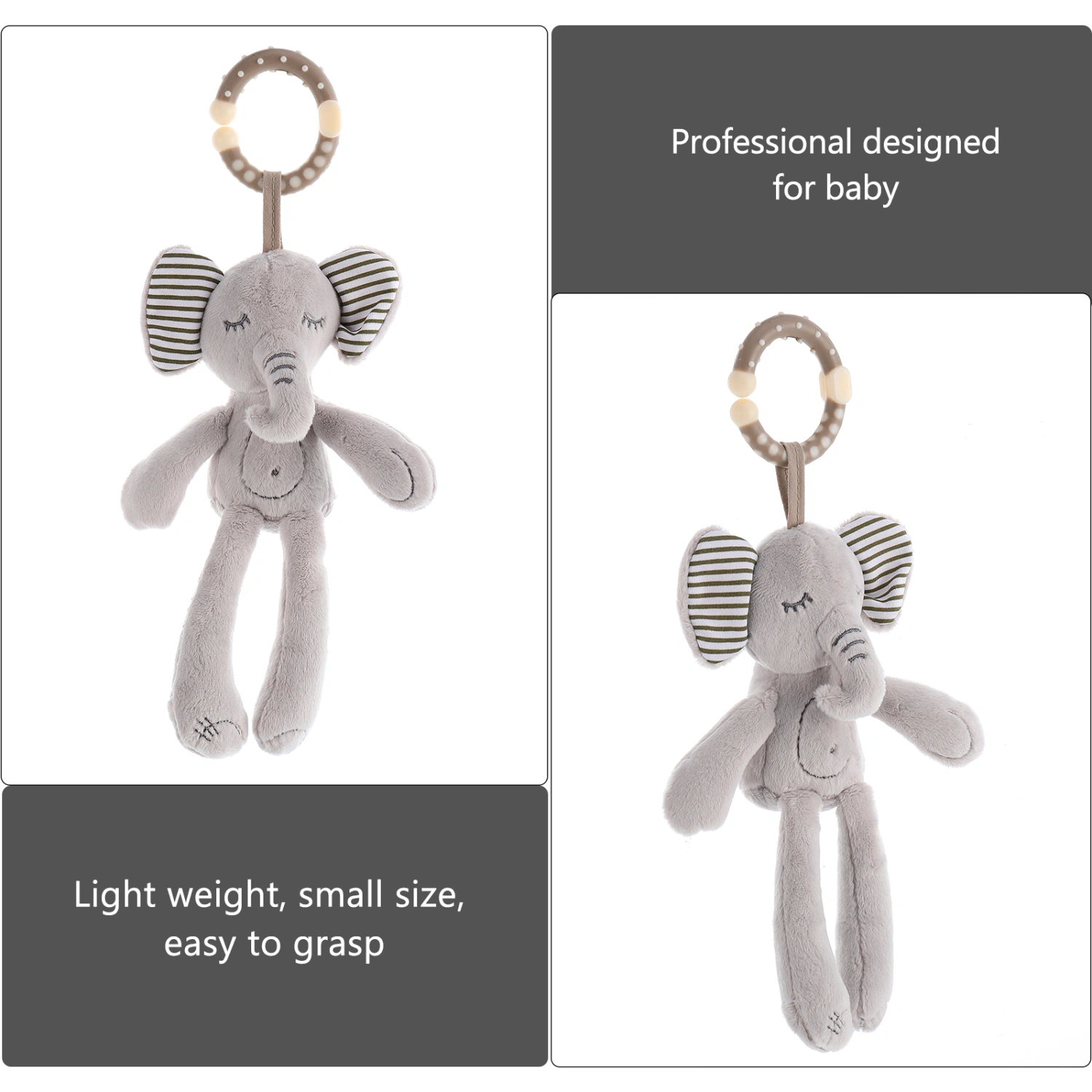 1PC Rattles Toy Animal Rattle Hanging Doll for Baby Toddlers (Elephant)