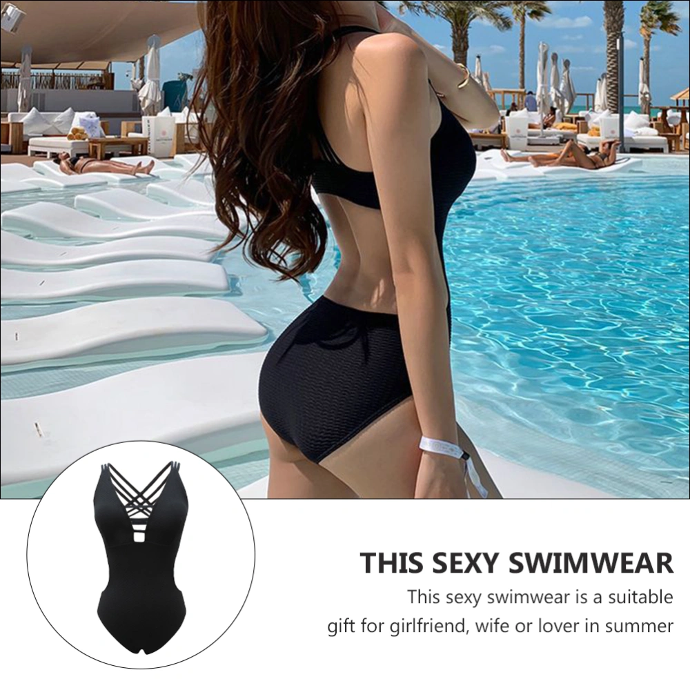 1Pc Women Sexy Swimsuit One Piece Swimsuit Comfortable Bathing Suit (Black)