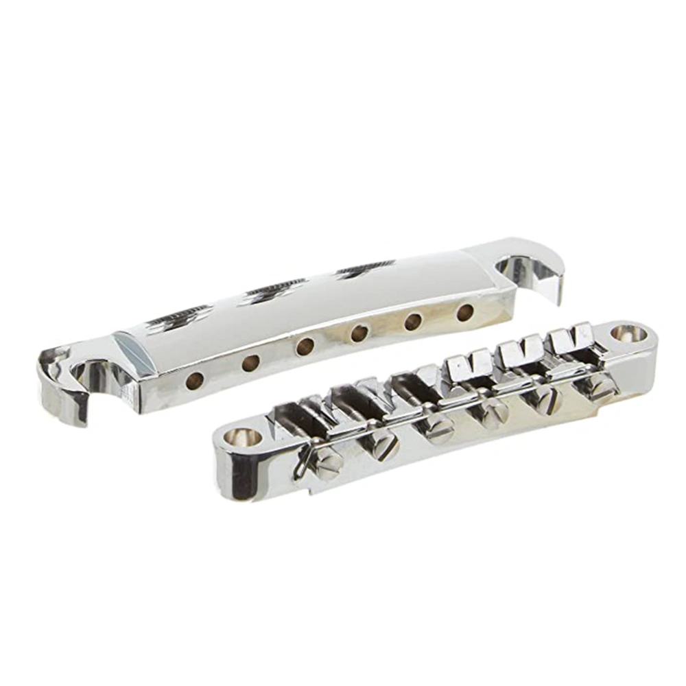 6pcs Guitar Bridge 6 String Locking Bridge and Tailpiece Set for LP Electric Guitar (Silver)