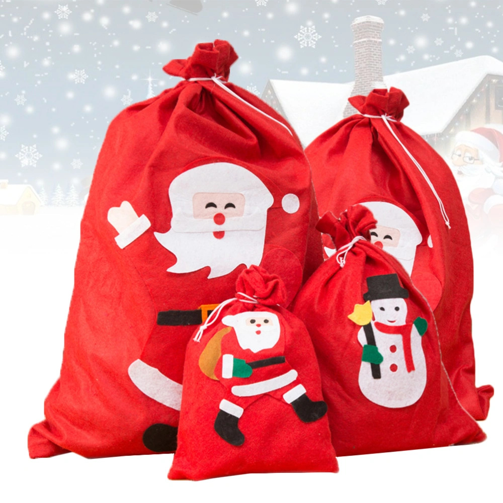 4 in 1 Christmas Theme Portable Candy Bag Cartoon Santa Pattern Gift Bag Handbag Home Party Favors