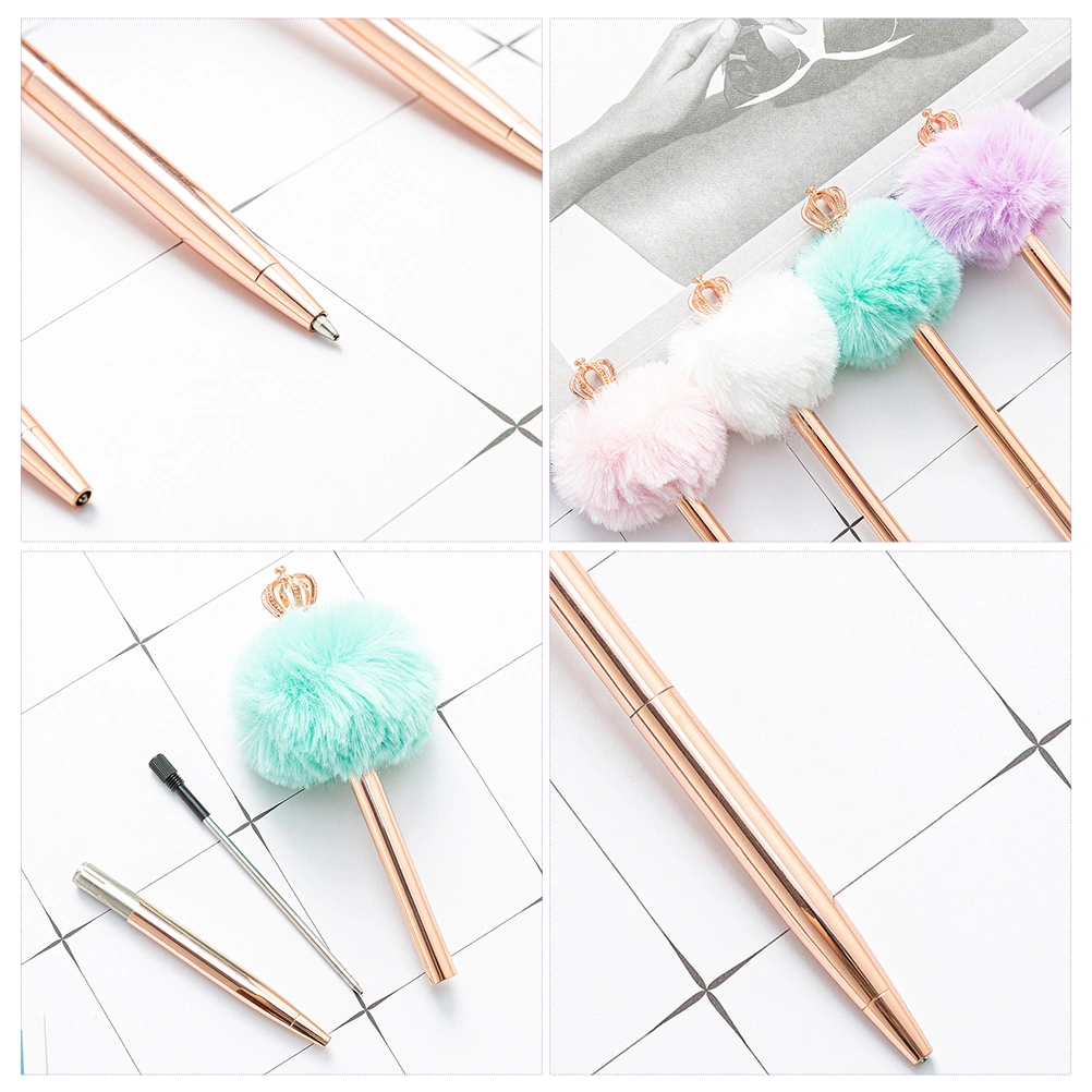 4Pcs Crown Plush Balls Pen Sign Pen Delicate Writing Pen Student Used Pen for Gift