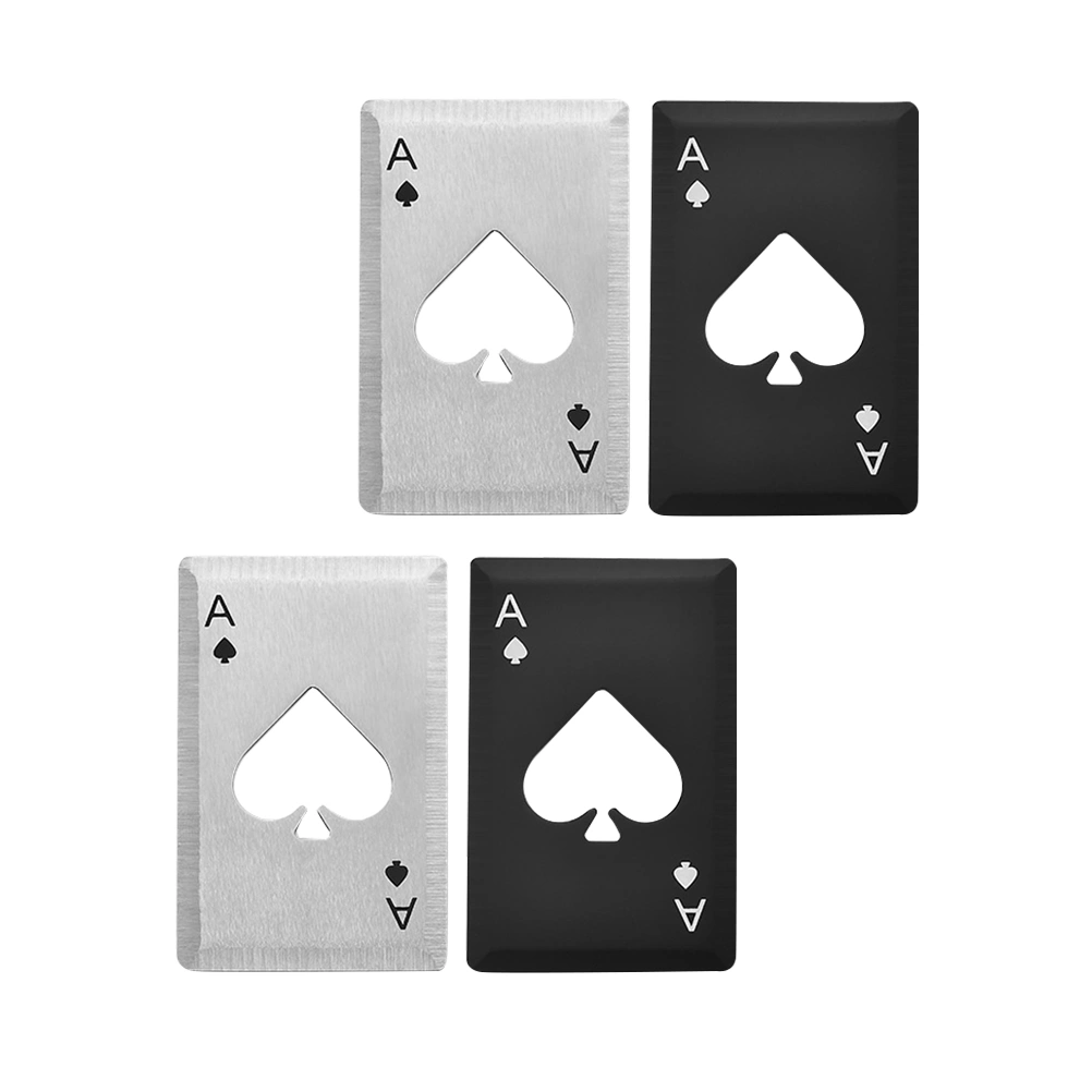 4 Pcs Stainless Steel Bottle Opener Portable Ace of Spades Pattern Bottle Openers Performance Throwing Darts for Outdoor Hiking Camping (Silver, Black Style, 2 for Each)