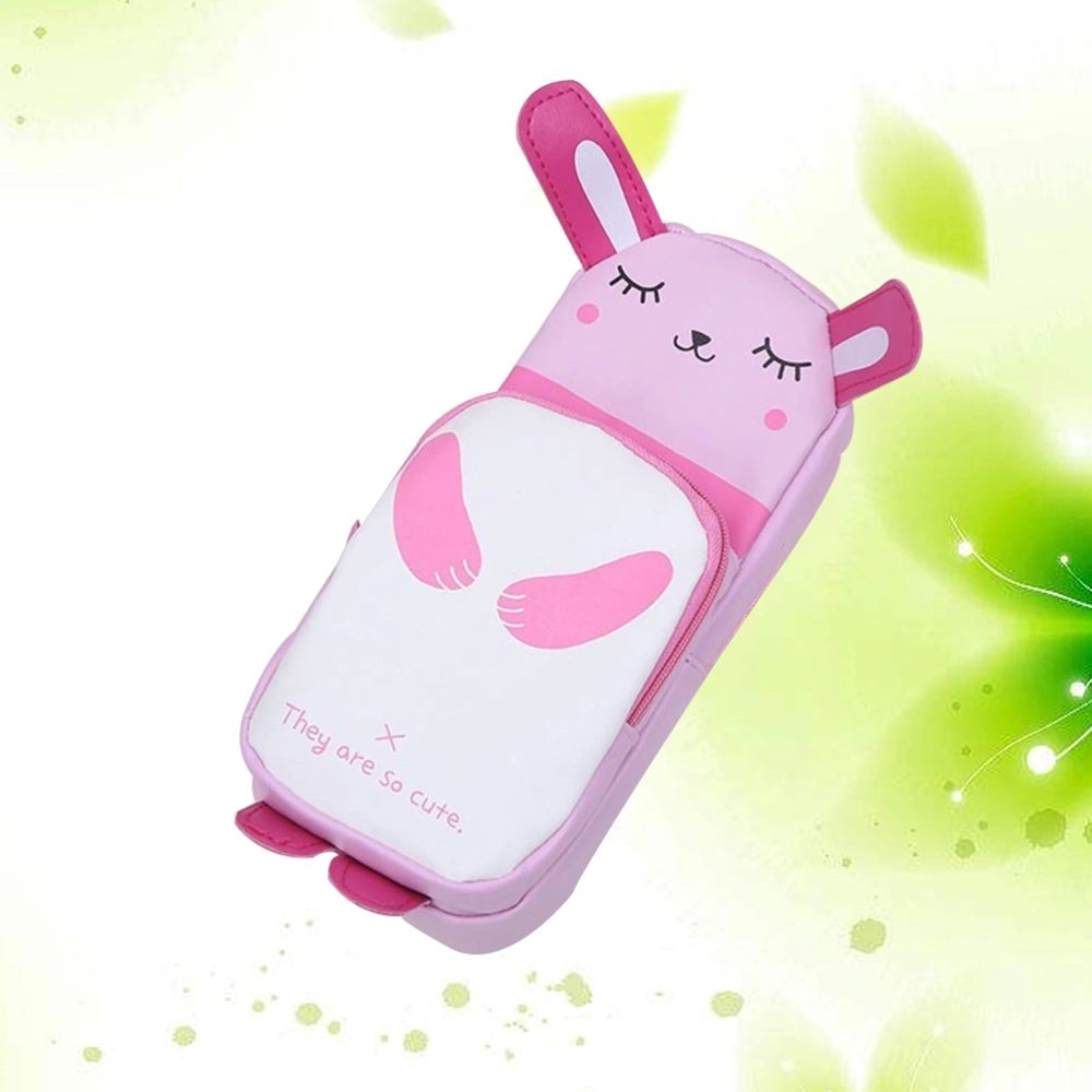 Cartoon Animal Pencil Case Student Pencil Case Small Pen Bag PU Storage Bag Stationery for Girl Kid Child (Pink Rabbit)