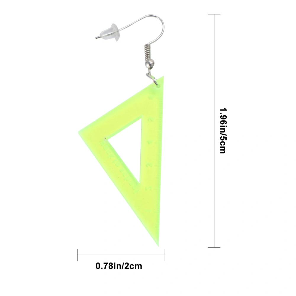 1 Pair Triangular Rule Earrings Creative Straight Rule Earbob Funny Ruler Female Ear Jewelry for Women Wearing (Yellow)