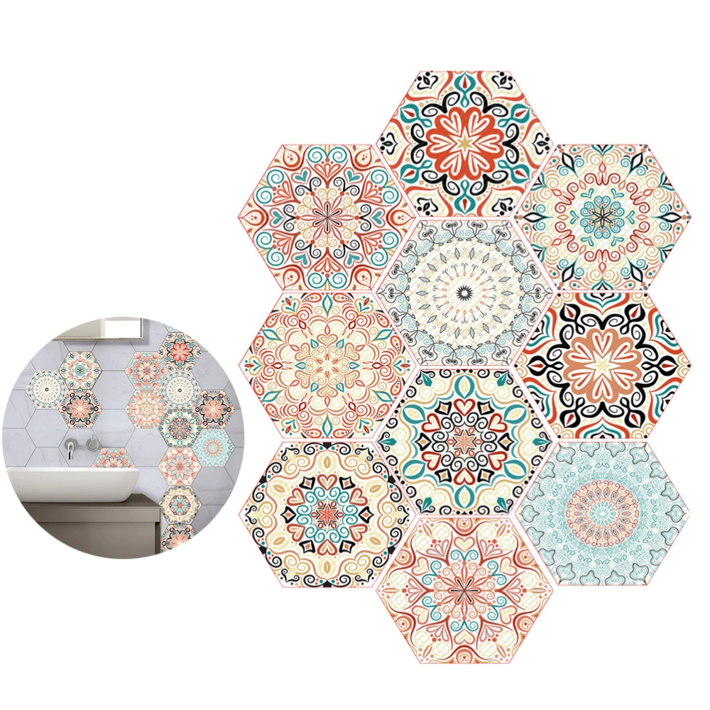 10pcs Mandala Style Anti-Slip Self-Adhesive Floor Stickers Hexagonal Removable Wall Sticker Tile Stickers for Hotel Home