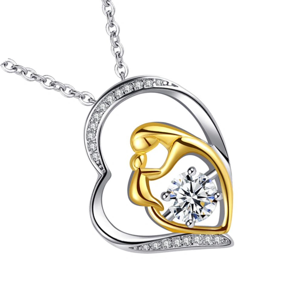 1Pc Heart Zircon Necklace Elegant Neck Pendant Mother's Day Gift Golden Silver