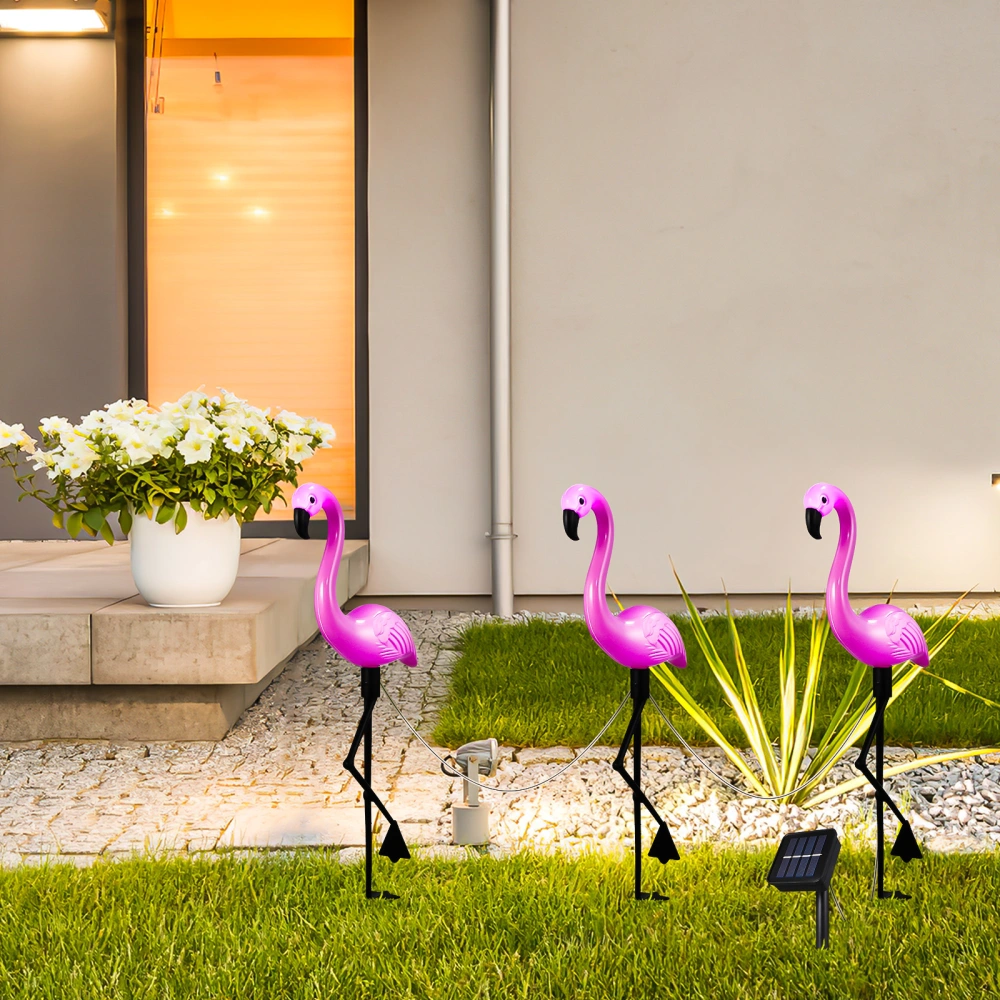 1pc 1 drag 3 LED Solar Lawn Light Garden Lighting Outdoor Waterproof Ground Spotlight Flamingo Pattern White Light