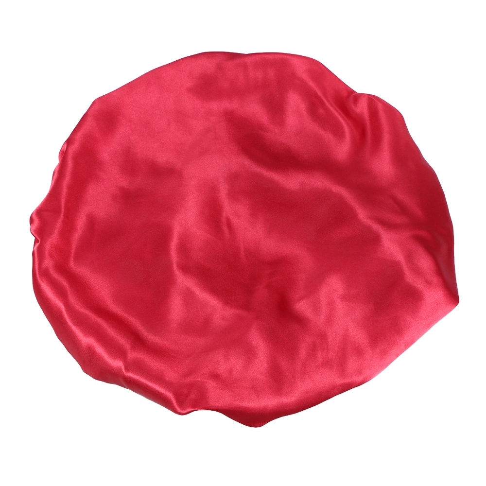 Extra Large Nightcap Imitation Silk Hair Round Elastic Hat Bathing Hat Wine Red