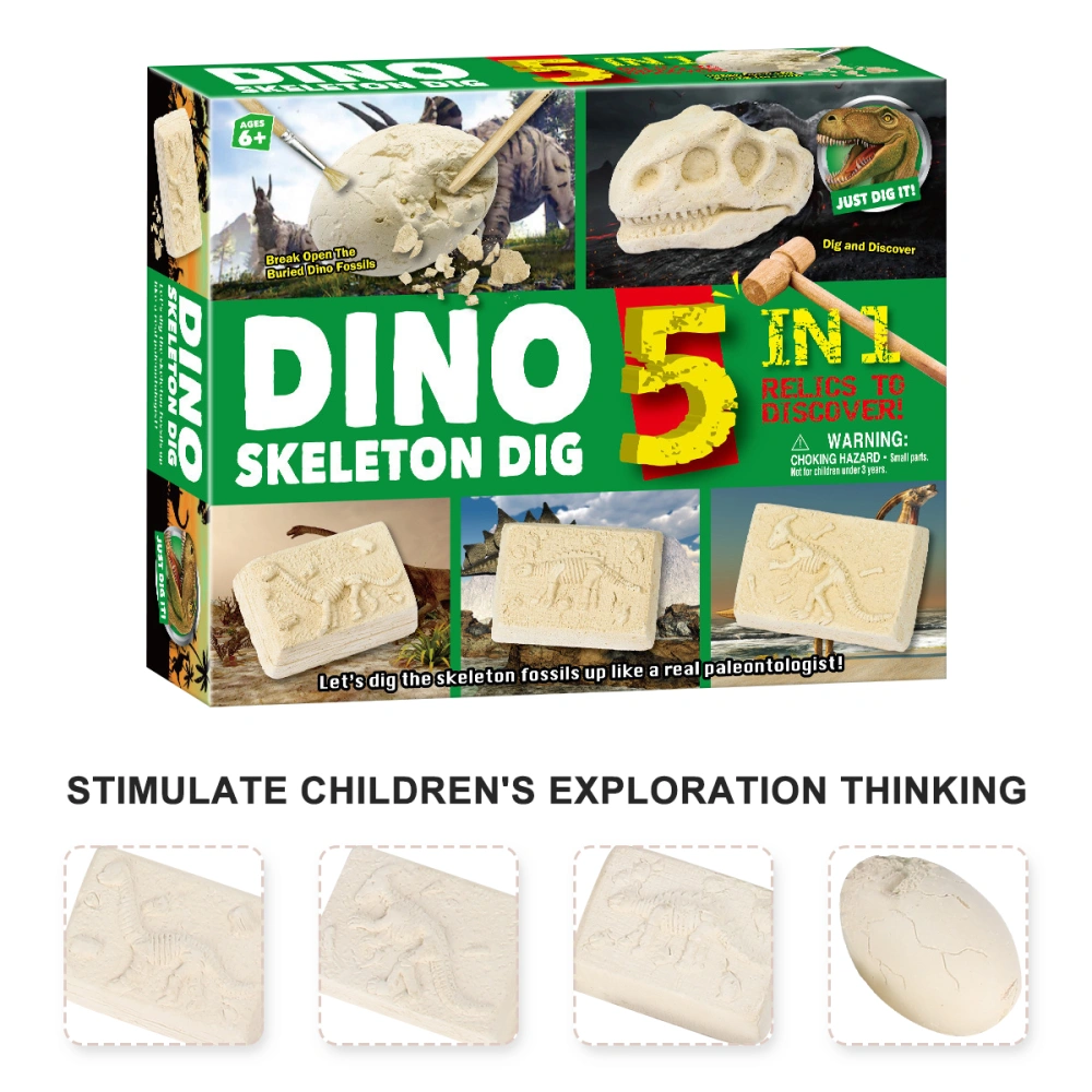 1 Box Archaeological Excavation Tool Toy Funny Archaeology Digging Toy Simulation Archaeological Toy DIY Puzzle Fossil Digging Plaything Early Educational Toy for Kids Child (5 in 1 Dinosaur Style)