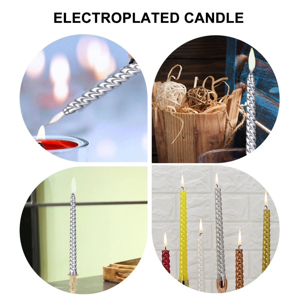 1 Set Sliver Thread Wedding Candle European Smoke-free Candle Long Pole Candle