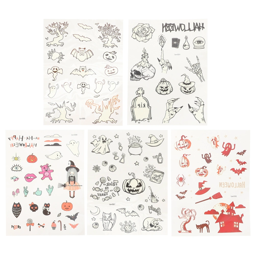 5 Sheets Halloween Temporary Tattoos Glow in Dark Tattoos Waterproof Fake Tattoos Stickers