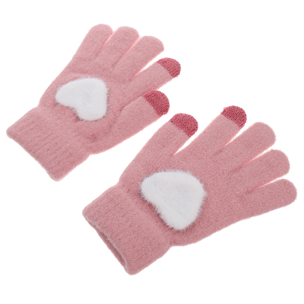 1 Pair Adorable Heart Knitting Winter Gloves Thicken Touchscreen Knitted Gloves