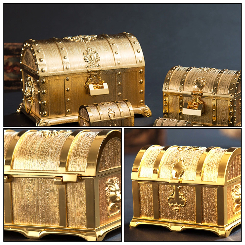 1Pc Classical Jewelry Storage Box Jewelry Organizer Treasure Chest Box (Golden)