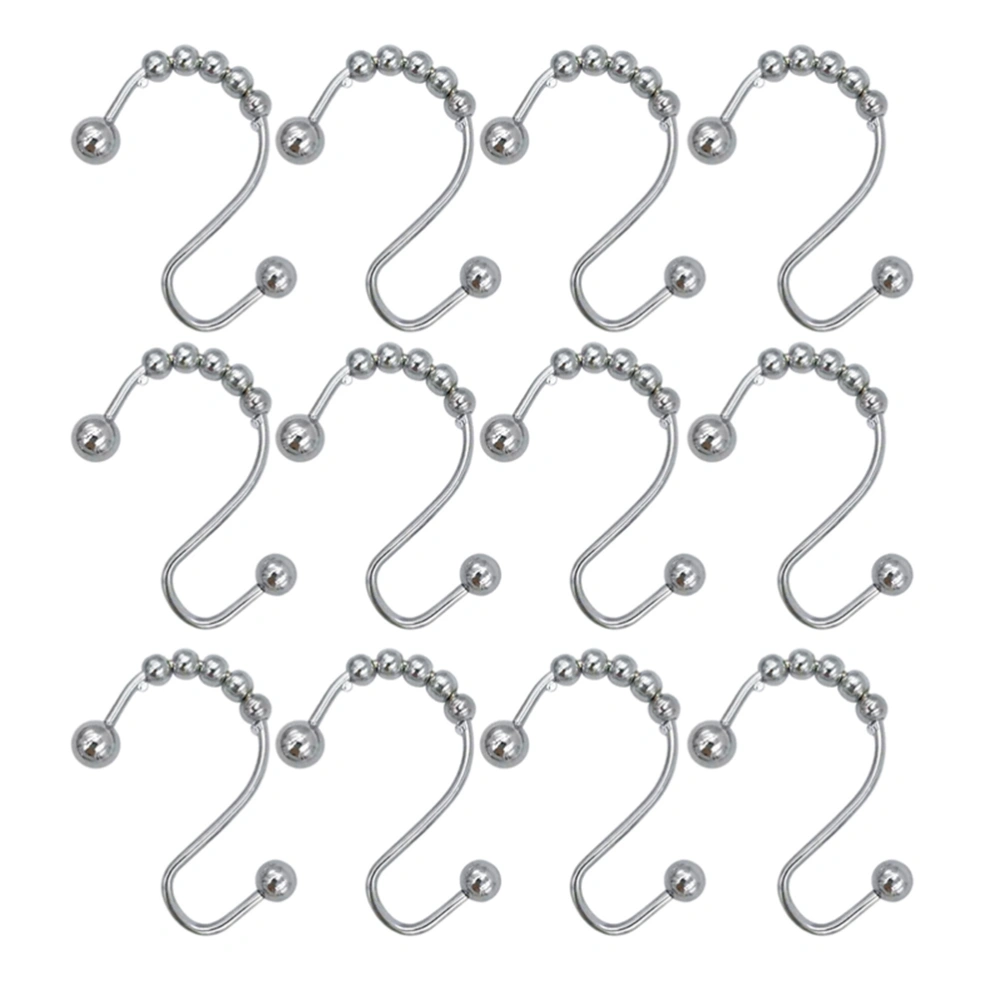 12pcs Shower Curtain Hooks S Shaped Roller Beads Hooks Metal Shower Curtain Hooks