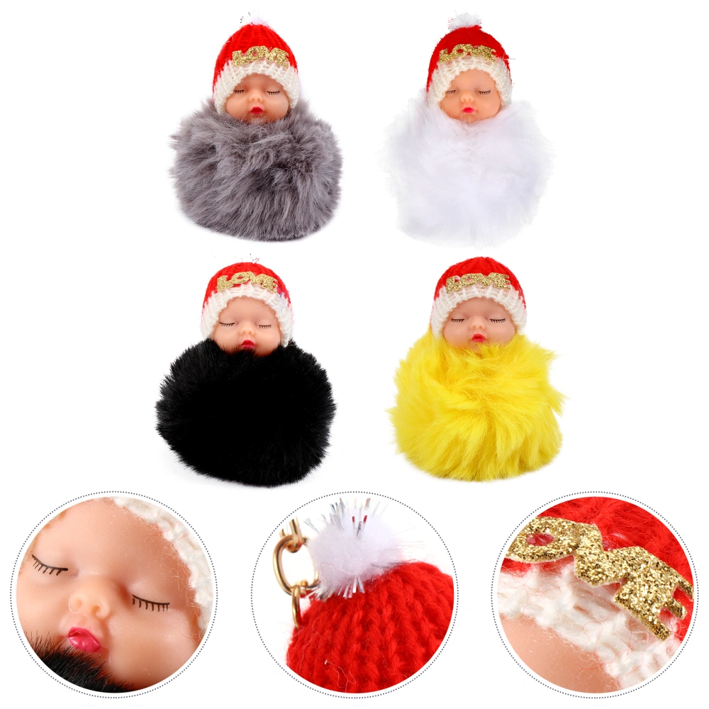 4pcs Plush Sleeping Babay Design Pendant Adorable Key Ring Bag Hanging Decor