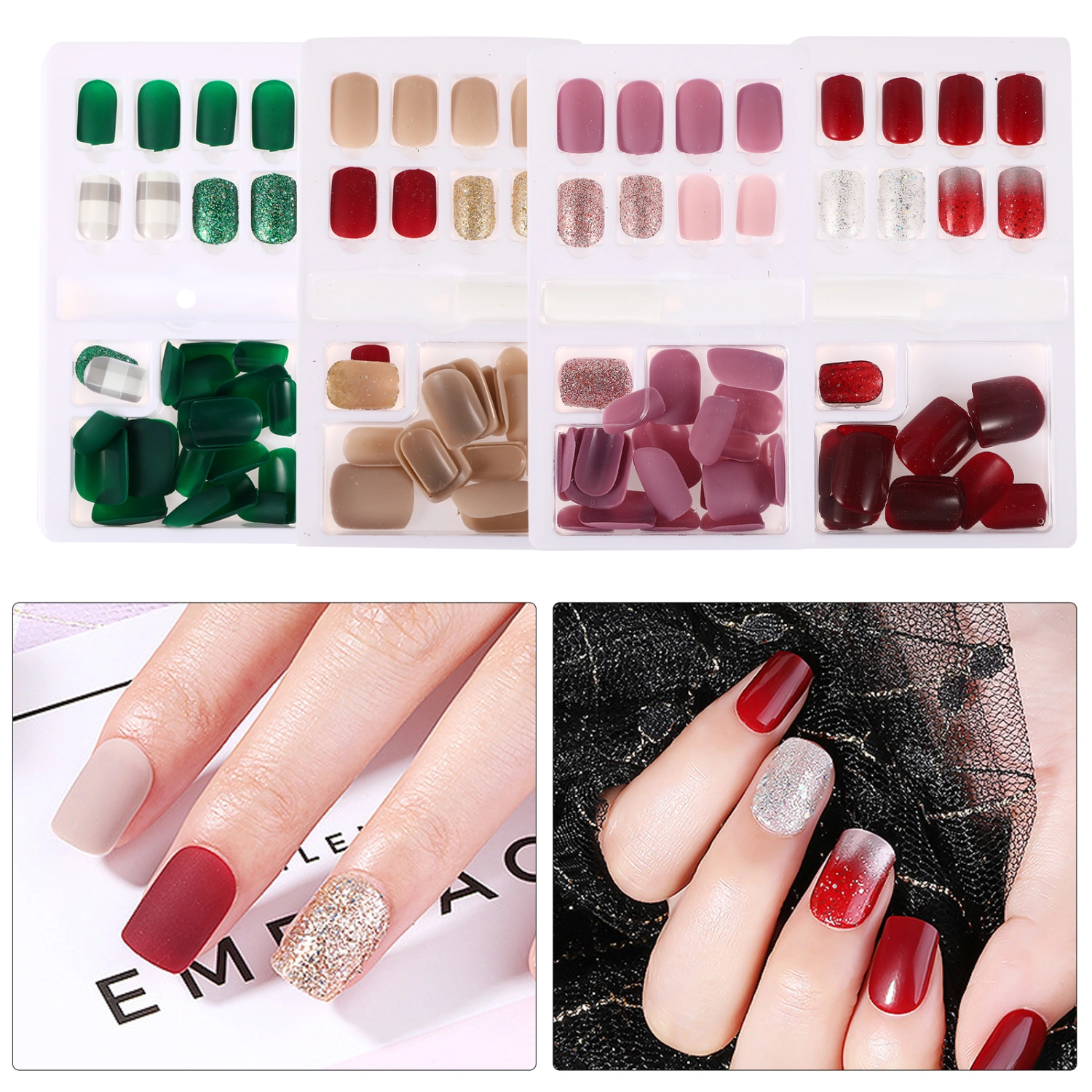 4 Packs/120pcs Fake Nails Matte Short Fingernails False Nails Tips Full Cover