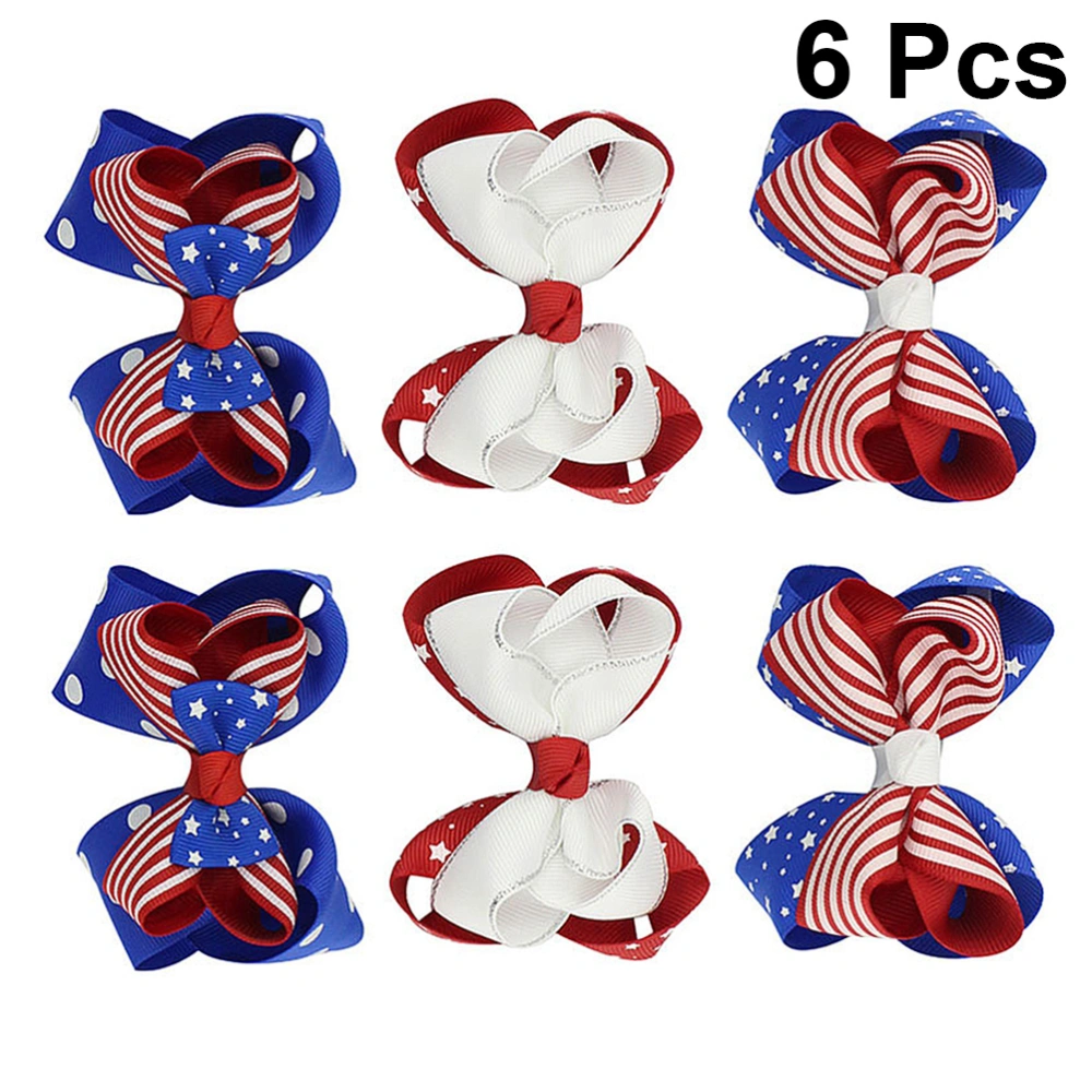 6pcs Independence Day Pattern Children Hairpin Hair Accessories Bow Hairpin for Girls (Assorted Color)