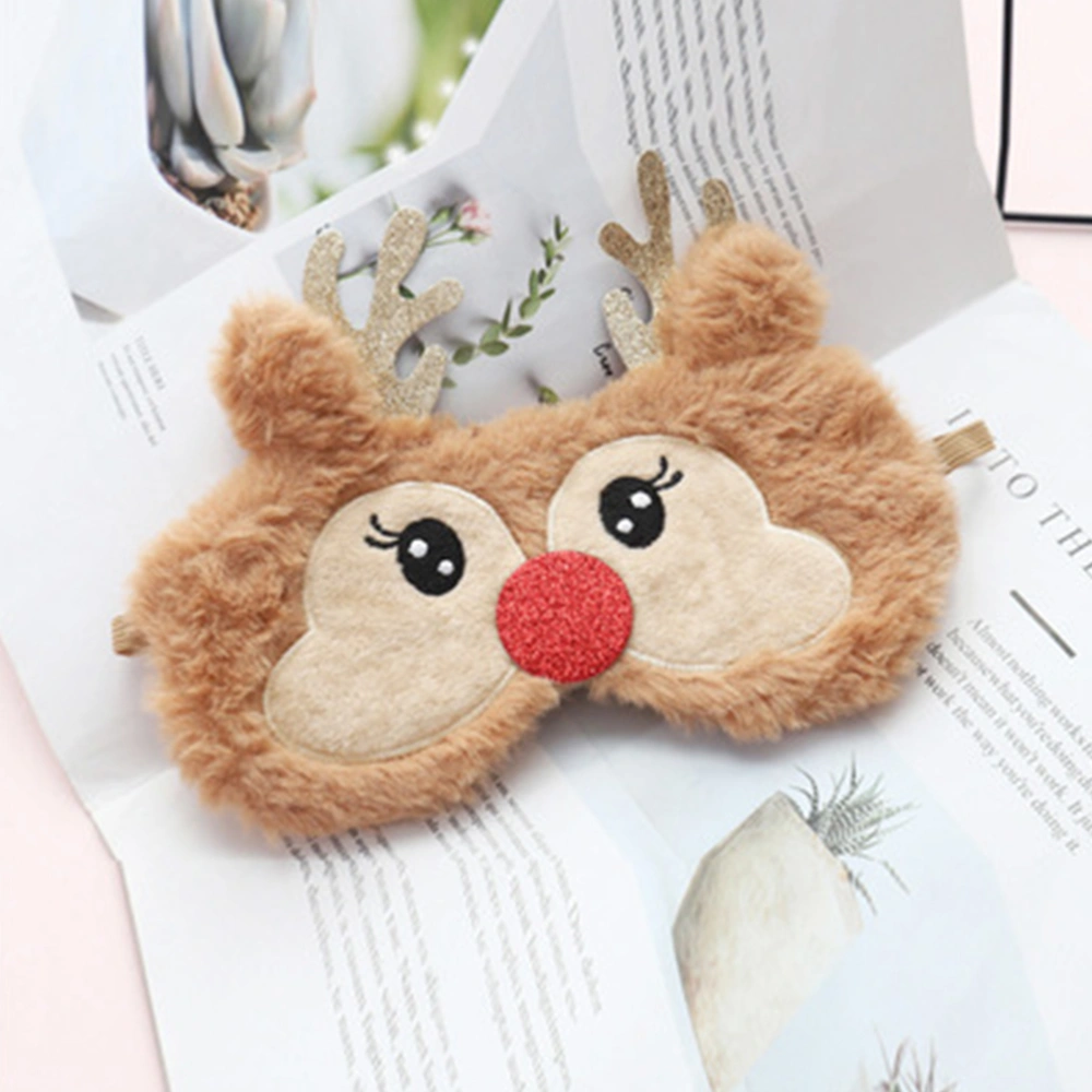 Plush Eye Mask with Lovely Stereoscopic Face Eye Bags Adjustable Sleeping Blindfold for Yoga Traveling Sleeping Party (Deer)