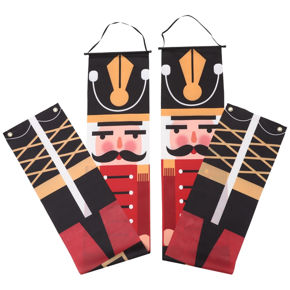 1 Pair of Nutcracker Christmas Banner Decoration Decorative Soldier Nutcracker Banners for Front Door