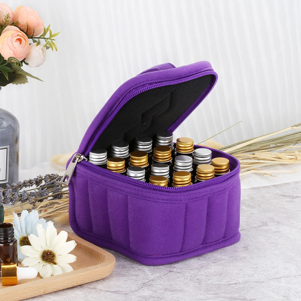 16 Slots Shockproof Portable Essential Oil Bottle Storage Bag Zippered Travel Makeup Pouch Carrying Case for Women Girls (Purple)