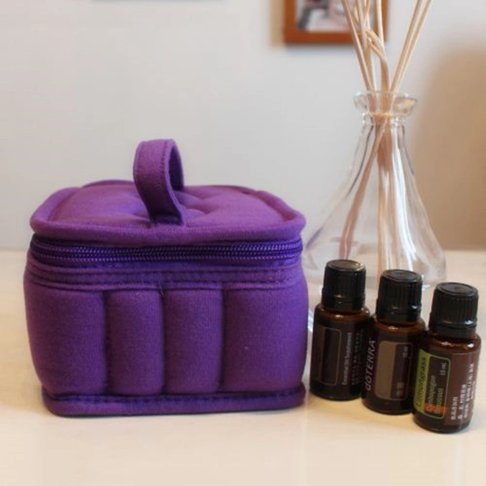 16 Slots Shockproof Portable Essential Oil Bottle Storage Bag Zippered Travel Makeup Pouch Carrying Case for Women Girls (Purple)