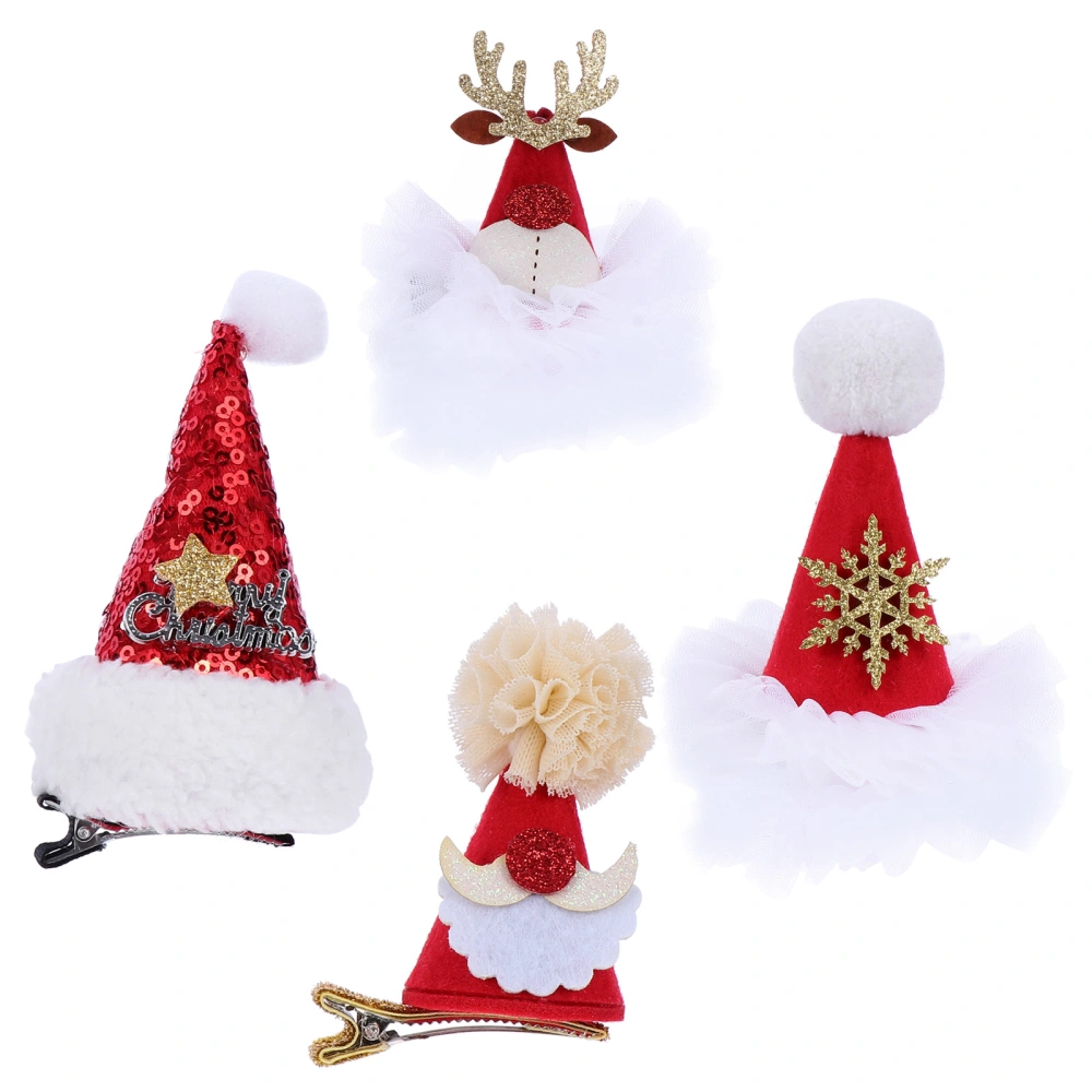 4Pcs Christmas Hair Clips Adorable Christmas Hat Hairpins Hair Accessories