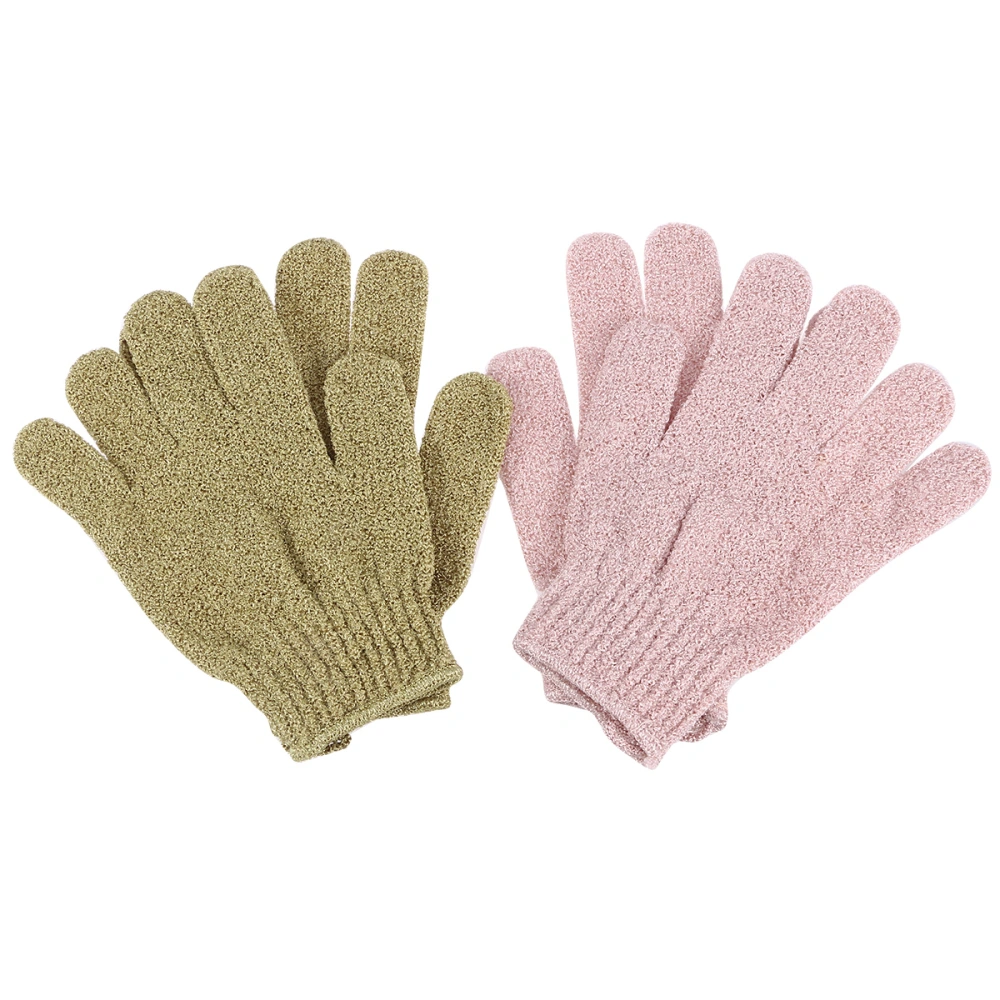 2 Pairs of Bath Gloves Back Massage Gloves Body Wash Scrubber Five Fingers Shower Towels Body Exfoliator for Women Men Students Each 1 Pair Pink Green