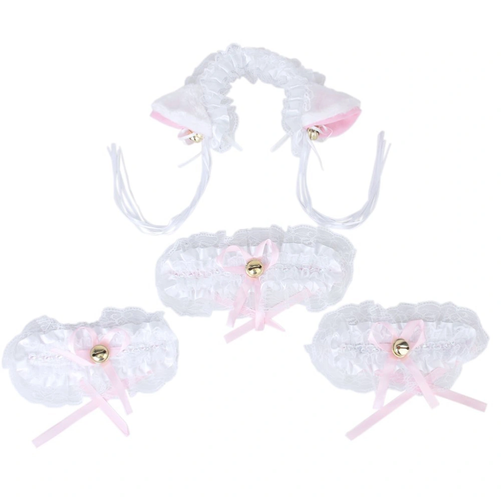 Cosplay Costume Cat Ears Headband Collar Cuffs Set (White)